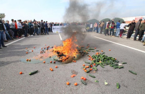 ep calabacines ardiendo en el corte de la a-7 en el ejido almeria protagonizado por agricultores