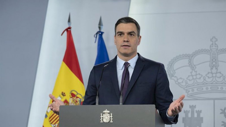 ep comparecencia del presidente del gobierno de espana pedro sanchez en el palacio de la moncloa en
