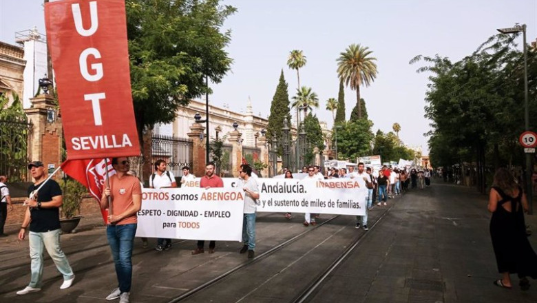 Manifestación en Sevilla de trabajadores de Abengoa, en una foto de archivo. | EUROPA PRESS ep manifestacion en sevilla de trabajadores de abengoa en una foto de archivo