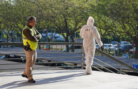 ep miembros de la ume desinfectando la estacion de santa justa de sevilla este lunes