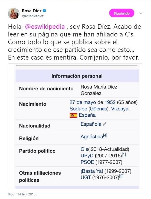 Pritesta de Rosa Díez contra Wikipedia | EUROPA PRESS ep pritestarosa diezwikipedia