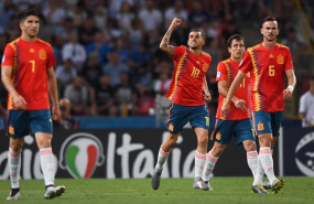 ep 16 june 2019 italy bologna spains dani ceballos 2-l celebrates scoring his sides first goal during the uefa under-21 euro groupsoccer match between italy and spain at the stadio renato dallara photo massimo paolonelapresse via zuma pressdpa