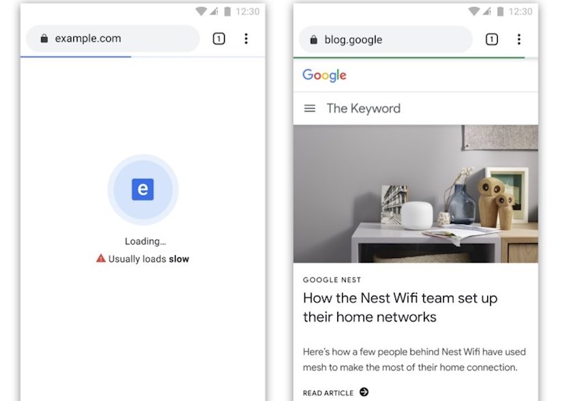 ep ejemplos de distintivos para carga lenta y rapida de las webs en chrome