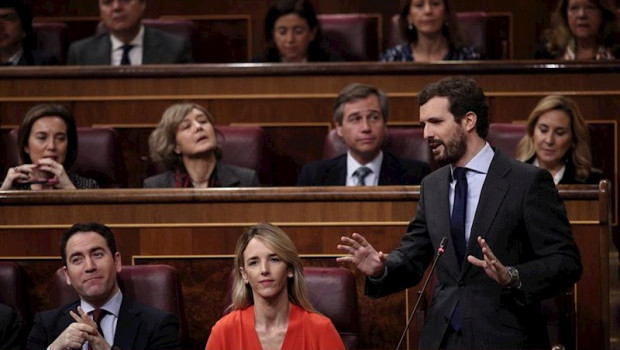 ep el presidente del pp pablo casado pregunta al presidente del gobierno pedro sanchez durante una