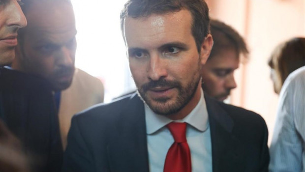 ep el presidente del pp pablo casado atiende a los medios de comunicacion tras el acto de toma de