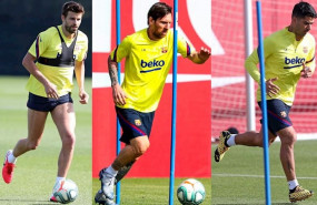 ep gerard pique leo messi y luis suarez entrenan en solitario en la ciutat esportiva joan gamper
