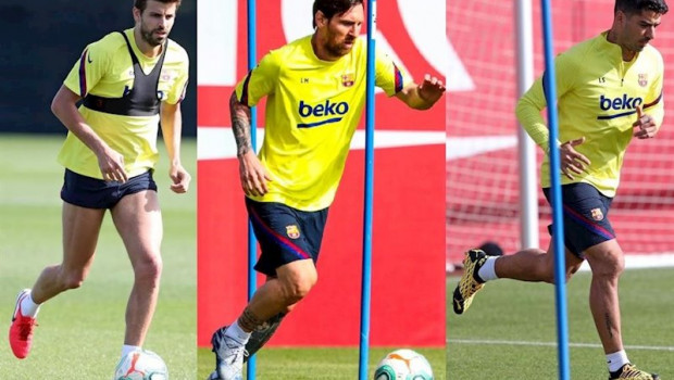 ep gerard pique leo messi y luis suarez entrenan en solitario en la ciutat esportiva joan gamper