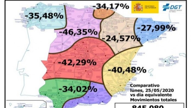 ep mapa de espana con intensidades de trafico del lunes 25 de mayo dia de cambio de fase en muchas
