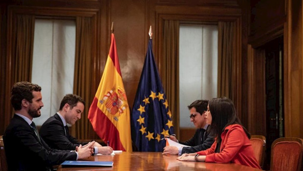 ep reunion en el congreso de los diputados entre el presidente del pp pablo casado y la portavoz