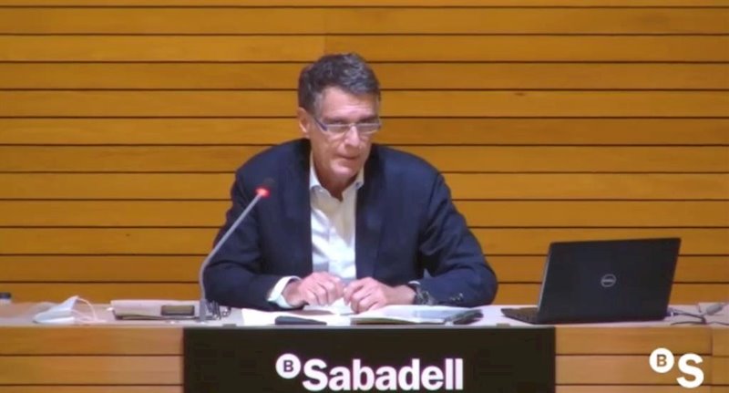 El CEO de Banco Sabadell, Jaime Guardiola, en la presentación de resultados del primer semestre de 2020. | EUROPA PRESS ep el ceo de banco sabadell jaime guardiola en la presentacion de resultados del primer semestre de