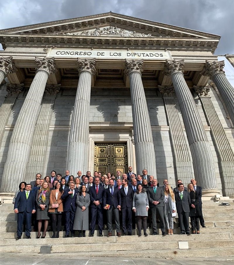 ep el grupo parlamentario de vox posa ante la puerta de los leones del congreso