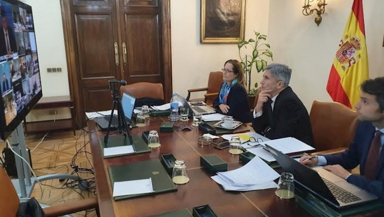El ministro del Interior, Fernando Grande-Marlaska, en la reunión telemática donde se han restablecido los controles de frontera terrestre por el Covid-19 | INTERIOR ep el ministro del interior fernando grande-marlaska en la reunion telematica donde se han
