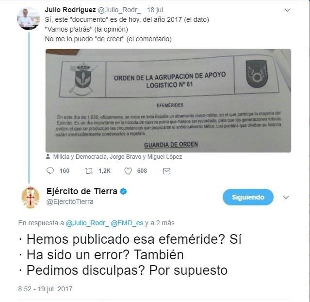 El Ejército de Tierra publica una efeméride del "alzamiento cívico-militar" | TWITTER ep ejercitotierra publicaefemeride del alzamiento civico-militar