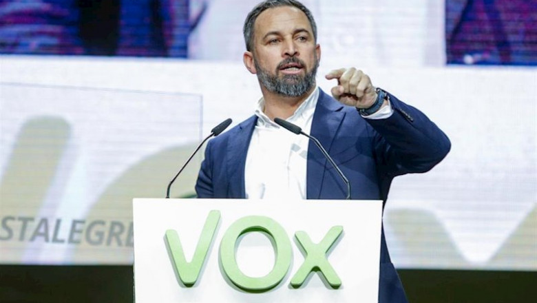 El presidente de Vox, Santiago Abascal, interviene en el acto central de la Asamblea General Ordinaria del partido en el Palacio de Vistalegre (Madrid/España) a 8 de marzo de 2020. | Ricardo Rubio - Europa Press ep espana a 8 de marzo de 2020 20200318232804