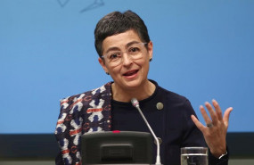 ep la ministra de asuntos exteriores union europea y cooperacion arancha gonzalez laya en una rueda