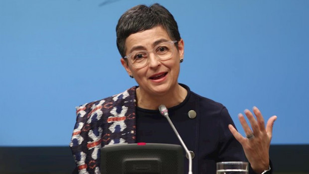 ep la ministra de asuntos exteriores union europea y cooperacion arancha gonzalez laya en una rueda