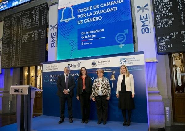 Toque de campana por la igualdad de género en la apertura del Ibex 35 | RED ESPAÑOLA DE PACTO MUNDIAL Y BOLSAS Y MERCADOS ep toquecampanala igualdadgenerola aperturaibex 35
