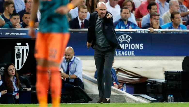 VALENCIA, 02-10-2019 , Estadio Mestalla , Football Champions League season 2019 / 2020, Group stage CF Valencia - Ajax. Ajax trainer coach Erik ten Hag during the game CF Valencia - Ajax. | Stanley Gontha/PRO SHOTS/AFP/AFP7/Europa Press ep 2020 group stage cf valencia - ajax ajax trainer coach erik ten hag during the game cf valencia -