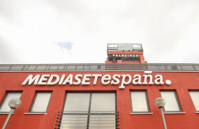 ep cartel de mediaset espana en la sede de telecinco en madrid espana a 5 de marzo de 2020