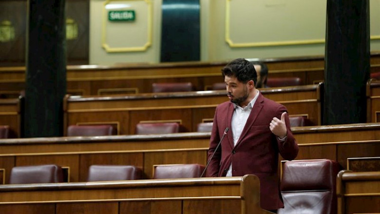 El portavoz de ERC, Gabriel Rufián, durante su intervención en la sesión de control al Ejecutivo celebrada este miércoles en el Congreso | Pool ep el portavoz de erc gabriel rufian durante su intervencion en la sesion de control al ejecutivo