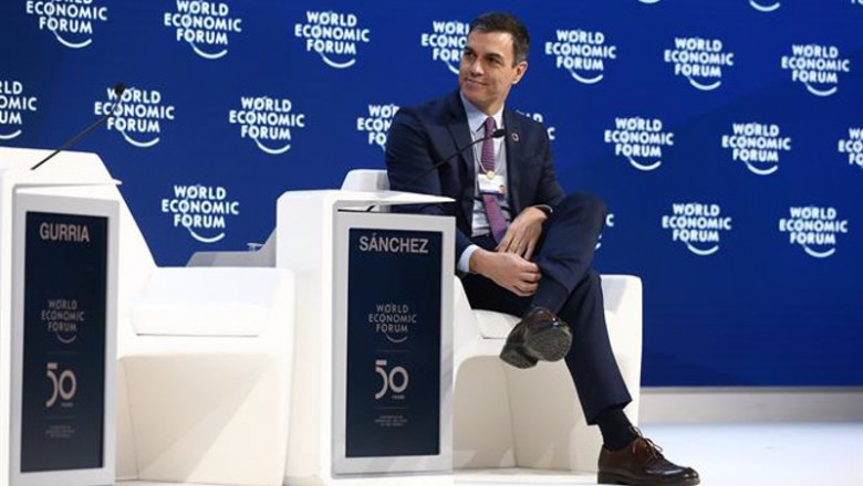 El presidente del Gobierno, Pedro Sánchez durante su intervención en el Foro Económico Mundial, en Davos (Suiza) en enero de 2020. | Moncloa - Archivo ep el presidente del gobierno pedro sanchez durante su intervencion en el foro economico mundial en