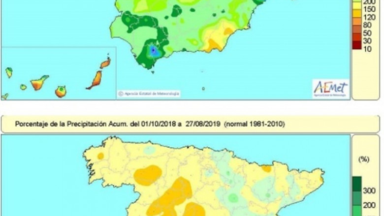 Las lluvias acumuladas en España en lo que va de año hidrológico, hasta el 29 de agosto son un 15 por ciento inferiores al valor normal | AEMET ep las lluvias acumuladas en espana en lo que va de ano hidrologico hasta el 29 de agosto son un 15