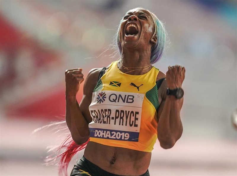 ep la atleta jamaicana shelly ann fraser pryce celebra su victoria en el ultimo mundial