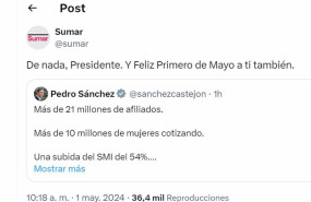 ep sumar retuitea un mensaje de pedro sanchez por el 1 de mayo