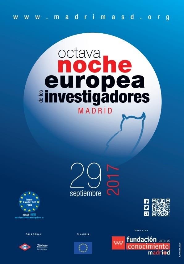 Cartel de la VIII Noche Europea de los Investigadores en Madrid | MADRI+D ep cartella viii noche europealos investigadoresmadrid