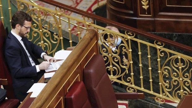 ep el lider del partido popular pablo casado asiste al pleno del congreso que debate este miercoles