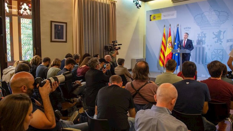El ministro del Interior en funciones, Fernando Grande-Marlaska, ofrece una rueda de prensa durante su visita a Barcelona, en Barcelona (España) a 19 de octubre de 2019. | Germán Lama - Europa Press ep el ministro del interior en funciones fernando grande-marlaska ofrece una rueda de prensa durante