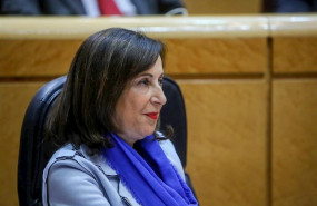 ep la ministra de defensa margarita robles sentada en su escano en el senado durante un pleno