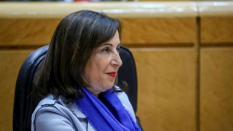ep la ministra de defensa margarita robles sentada en su escano en el senado durante un pleno