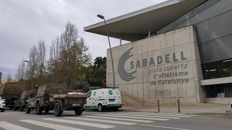 La llegada del Ejército de Tierra a la instalación deportiva de Sabadell | EUROPA PRESS ep la llegada del ejercito de tierra a la instalacion deportiva de sabadell