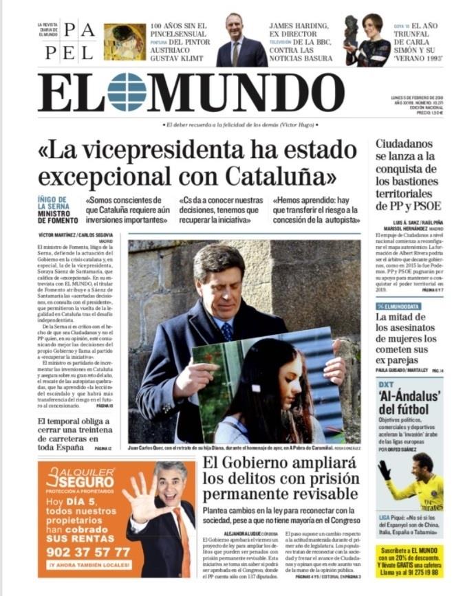 Portada El País del lunes 5 febrero 2018 | EL PAÍS ep portadapaislunes 5 febrero 2018