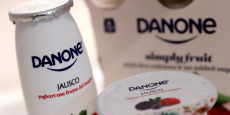 produits danone exposes avant la presentation des resultats annuels 2019 du groupe alimentaire francais a paris 