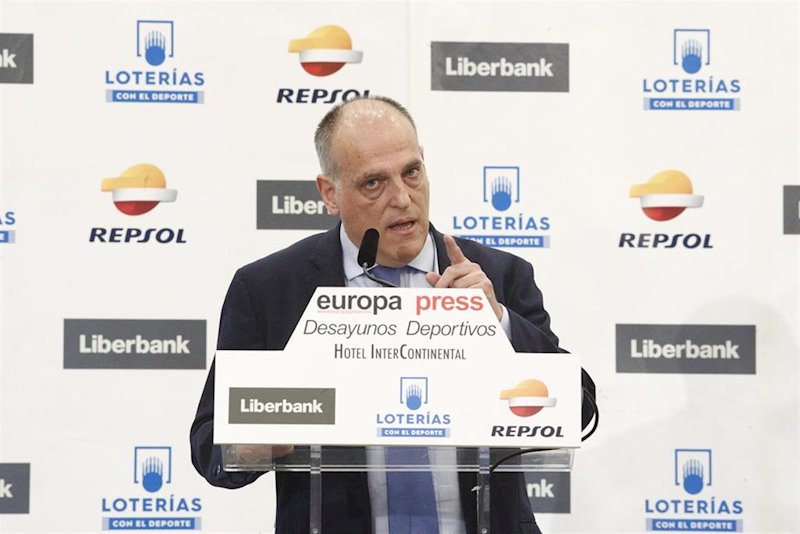 ep el presidente de laliga javier tebas interviniendo en un desayuno deportivo de europa press