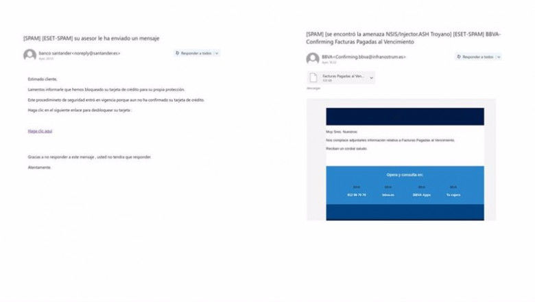 ep capturas de pantalla de los emails fraudulentos que tratan de suplantar a banco santander y bbva