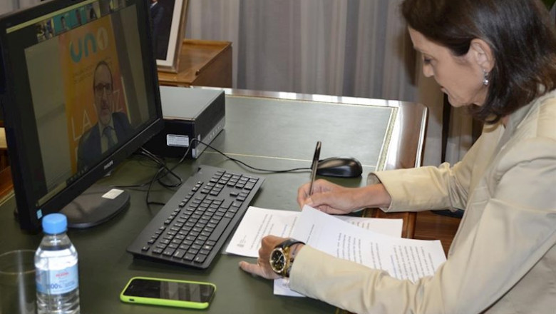 La ministra de Industria, Comercio y Turismo, Reyes Maroto, durante su participación en la junta directiva de UNO | UNO ep la ministra de industria comercio y turismo reyes maroto durante su participacion en la junta