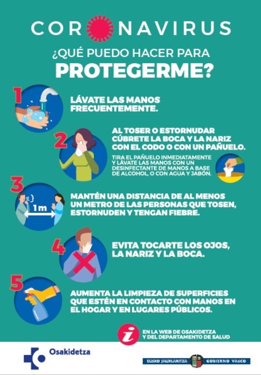 Cartel de Osakidetza con recomendaciones para protegerse del coronavirus | IREKIA ep cartel de osakidetza con recomendaciones para protegerse del coronavirus
