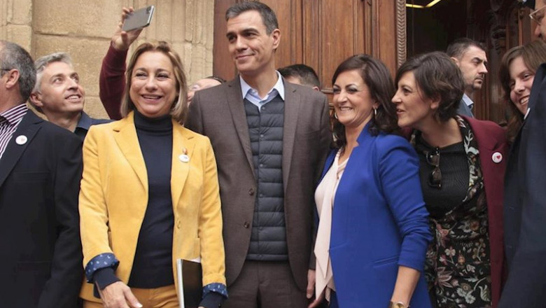 ep el presidente del gobierno en funciones pedro sanchez la presidenta de la rioja concha andreu en