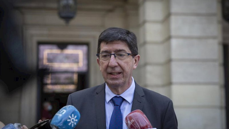 El vicepresidente de la Junta de Andalucía, Juan Marín, atiende a los medios de comunicación tras su reunión con el presidente del TSJA. En la Audiencia Provincial de Sevilla (Andalucía,España), a 22 de mayo de 2020. | María José López - Europa Press ep el vicepresidente de la junta de andalucia juan marin atiende a los medios de comunicacion tras