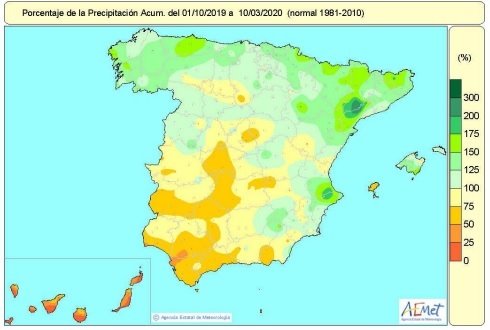 ep distribucion de las lluvias acumuladas en espana desde que comenzo el ano hidrologico el 1 de