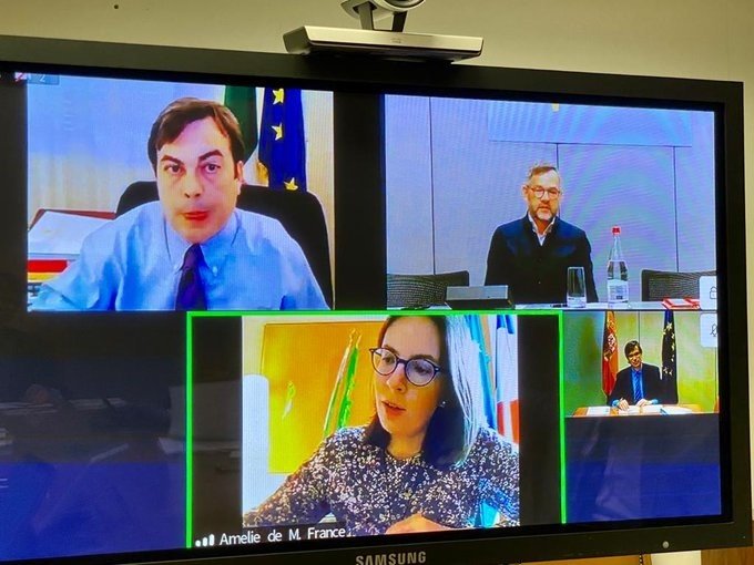 El Secretario de Estado para la Unión Europea, Juan González-Barba, en reunión por videoconferencia con sus homólogos de Francia, Amélie de Montchalin, de Alemania, Michael Roth y de Italia, Enzo Amendola. | TWITTER SECRETARÍA DE ESTADO PARA LA UE ep el secretario de estado para la union europea juan gonzalez-barba en reunion por videoconferencia