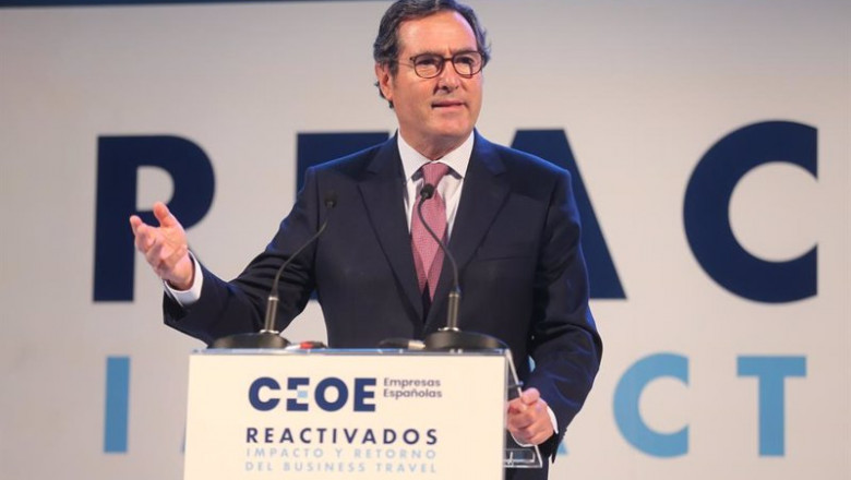 El presidente de la CEOE, Antonio Garamendi, interviene en el coloquio 'Reactivados: impacto y retorno del Business Travel' en la Bolsa de Madrid, a 29 de septiembre de 2021, en Madrid, (España). | Isabel Infantes - Europa Press ep el presidente de la ceoe antonio garamendi interviene en el coloquio reactivados impacto y