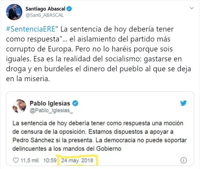 ep captura del tweet del presidente de vox santiago abascal tras la sentencia de los ere