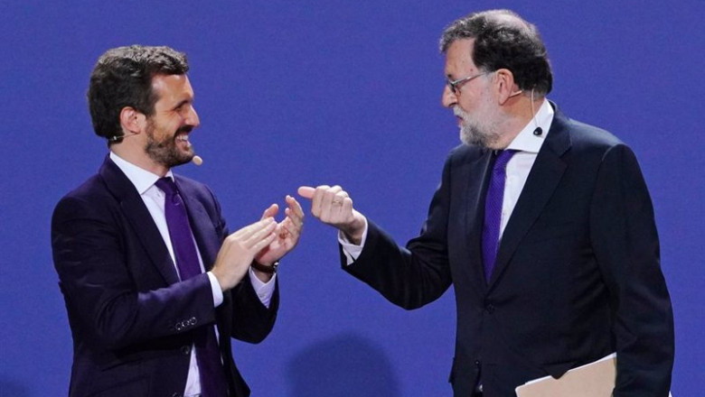 ep el lider del pp pablo casado y el expresidente rajoy en la convencion nacional del pp celebrada
