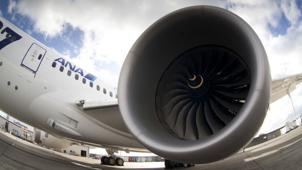 Rolls-Royce jet engine on All-Nippon Airways jet, ANA, Japan