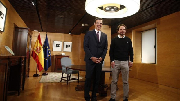 ep el presidente del gobierno en funciones pedro sanchez con el secretario general de unidas podemos