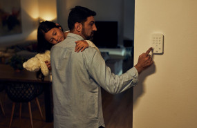 home alarm father and girl night 